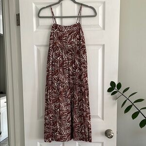 Abercrombie trapeze midi dress XXS brown/red tropical pattern